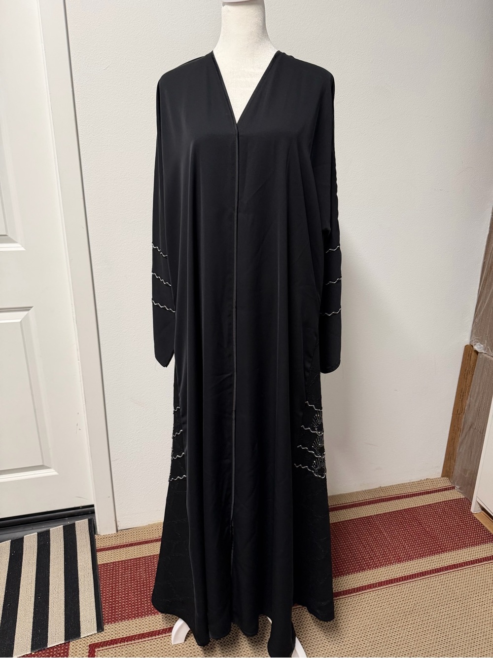 Black Abaya Size 56 Silver Embellished  Modest Maxi